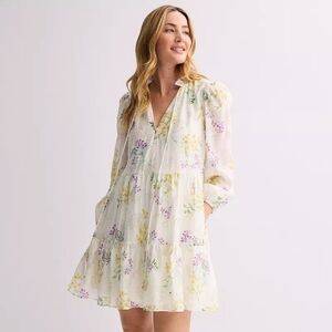 Taylor Light Cream Floral Ruffle Hem Smock Floaty Tiered Mini Dress
